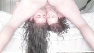 one Dick rotates face fucking two laying upside down women, gagging, 3 way, angles