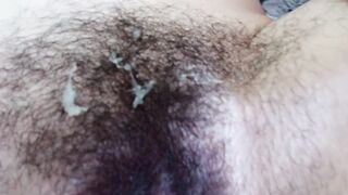 Shot porn video – Huge cum on belly, huge cum shot, after sex, cum on bushy snatch