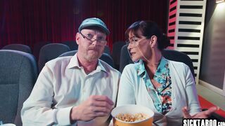 Cinema time and teen moaned during movie