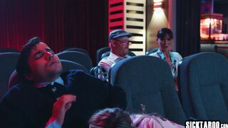 Cinema time and teen moaned during movie