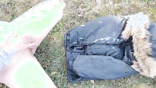 Big Titted cougar's jacket soak with squirt and cum covered