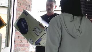 A thin German teenie with an great looking body gets srewed delivery boy