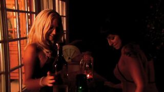 Blonde and dark hair lesbians inside Bae panties licks each other's cunt inside bed