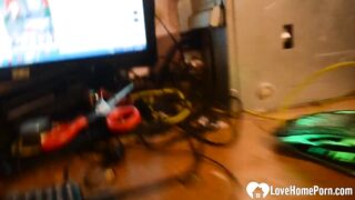 Stepdad shoves a cock in her mouth