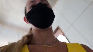 Fiance cleans inside her yellow dress