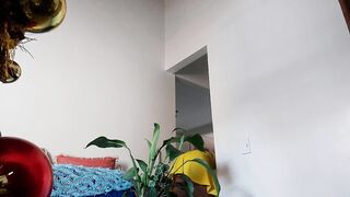 Fiance cleans inside her yellow dress