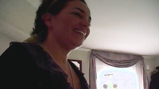 Turned On and big tit German mom enjoy eating cum inside the kitchen