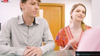 Nervous Couple End Up Double Teaming Huge Tit Masseuse
