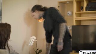 Thin white TS analed by her new lover