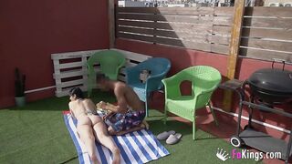 Nadja Lapiedra seduces her well-hung neighbour at the common terrace