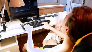 Mistress blows while I play computer
