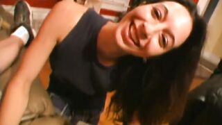 Amy blows on pov penis and give a hand job