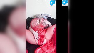Susi is wearing a red fishnet suit fucking snatch with bbcs dildo