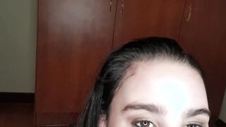 Crazy talking piss whore eats piss covered fruit, degrading body writing