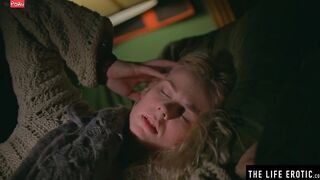 Bombshell blonde drenched in sweat as she masturbates to an