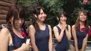Japanese schoolgirls into swimsuits CFNM hand job harem