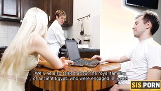 SISPORN. Dinner with MILF makes stepsiblings into the mood for