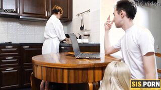 SISPORN. Dinner with MILF makes stepsiblings into the mood for