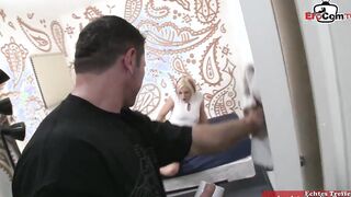 Blonde college women with natural hooters fucks with the cleaning dude