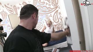 Blonde college cunt with mouth with natural melons fucks the cleaning guy