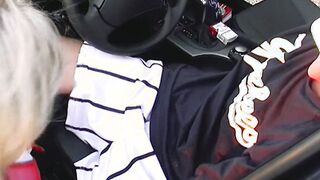 Big Titted German Goddess with blonde hair blowing a dick into the vehicle