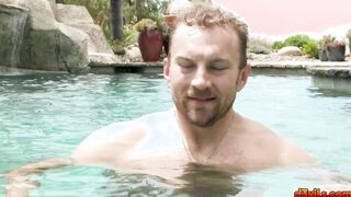 Bisexual threesome by the pool