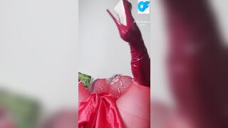 View nasty Susi lying on back having fun with vibrator between boobs