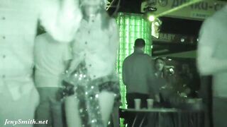 She wore only a tinsel at club! Outdoors flashing