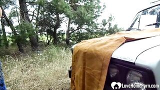 Crazy stepmom gets boned rough on a vehicle
