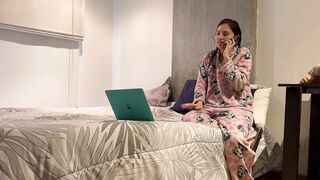 My hubby's vulgar gf throws herself at me and I end up finger fuck and sucking off her twat inside his bed.