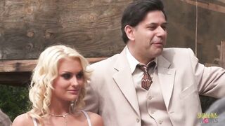 Villagers throw a party with the bi sexual blonde and dark hair milfs by having anal group sex
