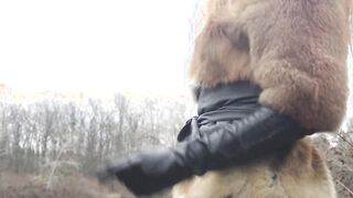 Public sex with red head 19 year old inside winter forest. Risky outside screwed
