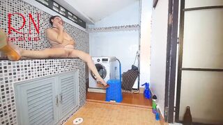 Housewife banged inside the washing machine. twat licking, cunillingus. Domination inside laundry. two