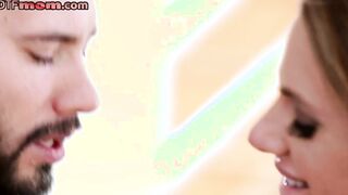 Bigboob cougar deepthroats during missionary and spoon sex