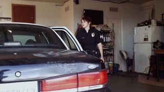 Thin sluts is controlled by the police and has to undress, while she submissively stretches her booty into the air the poli