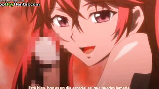 Hentai busty babe in stockings fucks her pussy