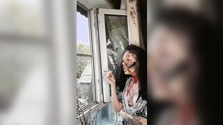 wifey smokes cigarette makeup zombie