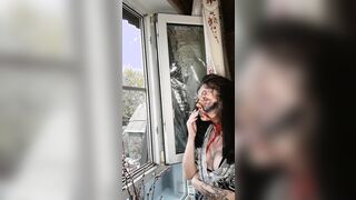 wifey smokes cigarette makeup zombie
