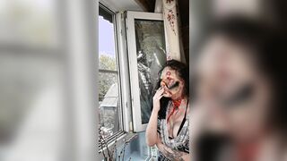 wifey smokes cigarette makeup zombie
