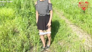 Bombshell adorable Desi bimbos pee outside