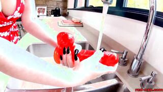 British milf Red XXX gets wild inside the kitchen