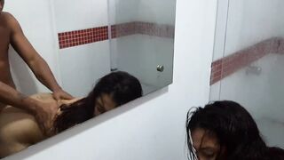 My stepmom comes into while I'm taking a shower and we end up fucking.