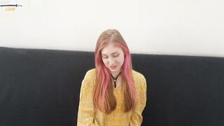 Casting Of A Pink-Haired Women into Jeans - Rough Nailed into The Mouth