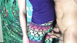 CFNM penis play inside yoga leggings