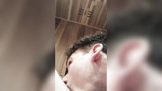 licks cunt into sauna