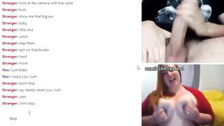 Chubby Ginger showing her long saggy melons help dude mastruba