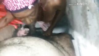 Fellatio from skank old lady inside hallway staircase