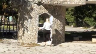 Walk inside transparent pants-Juicy booty inside outdoor