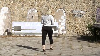 Walk inside transparent pants-Juicy booty inside outdoor