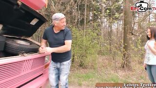 German natural 19 yo hooker fucks grandpa into car